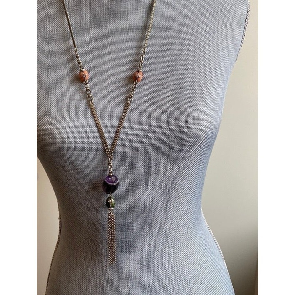 Loft Y Drop Long Necklace Jewelry Rhinestones Beads Coastal Cowgirl